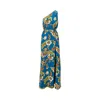 La Doublej Multicolor Long Dress With All-over Printed Floral Motif In Blue