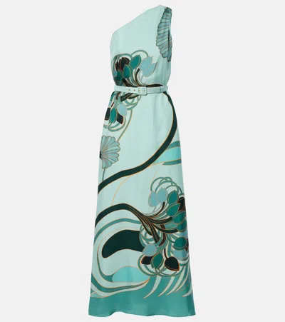 La Doublej La Double J Roy Printed Belted Silk Maxi Dress In Blue
