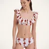La Doublej Ruffle Bikini Top In Mini Iris Dark Orange
