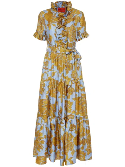 La Doublej Ruffle-trim Floral-print Dress In Yellow