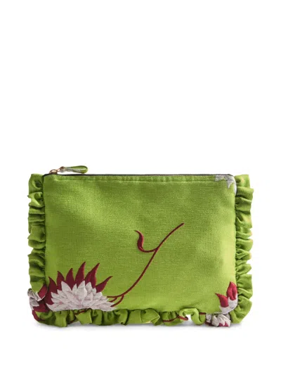 La Doublej Ruffled Clutch In Grün