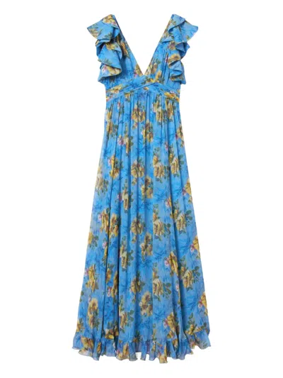 LA DOUBLEJ RUFFLED-DETAILS FLORAL-PRINT MAXI DRESS
