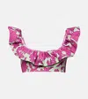 La Doublej Floral-print Ruffled Bikini Top In Multicoloured