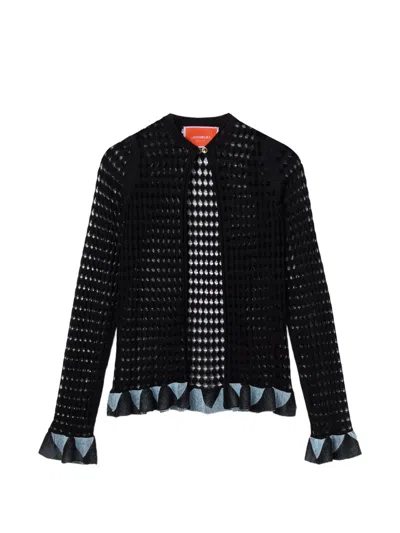 La Doublej Ruffled Open-knit Cardigan In Black