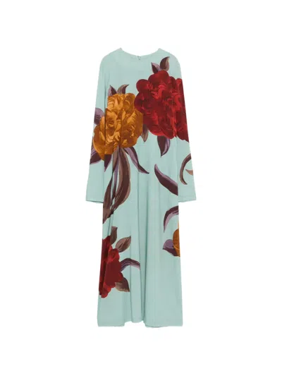 La Doublej Sablé Peony Placée Floral-print Maxi Dress In Blue