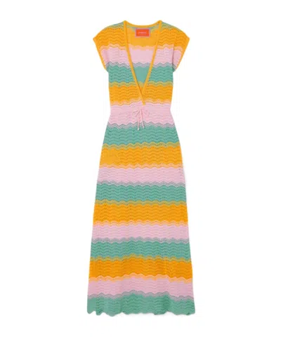 La Doublej Salty Skin Striped Crocheted Cotton Maxi Dress In Multi