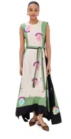 La Doublej San Carlo Belted Strong-shoulder Ankle Dress In Derby Placee