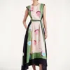 La Doublej San Carlo Belted Strong-shoulder Ankle Dress In Derby Placée Multicolor
