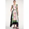 La Doublej San Carlo Belted Strong-shoulder Ankle Dress In Derby Placée Multicolor