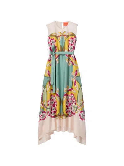 La Doublej San Carlo Belted Printed Silk Maxi Dress In Green