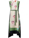 La Doublej San Carlo Belted Strong-shoulder Ankle Dress In Multi