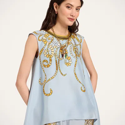 La Doublej San Carlo Floral-print Silk Top In Blue