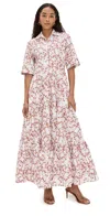 La Doublej San Pietro Tiered Embroidered Voile Maxi Shirt Dress In Green