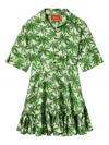 La Doublej San Pietro Palm-print Ruffled Mini Dress In Green