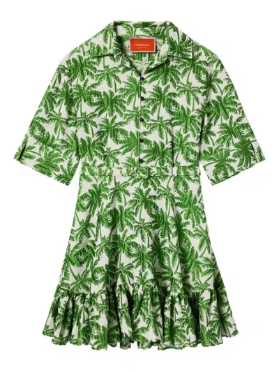 La Doublej San Pietro Palm-print Ruffled Mini Dress In Green