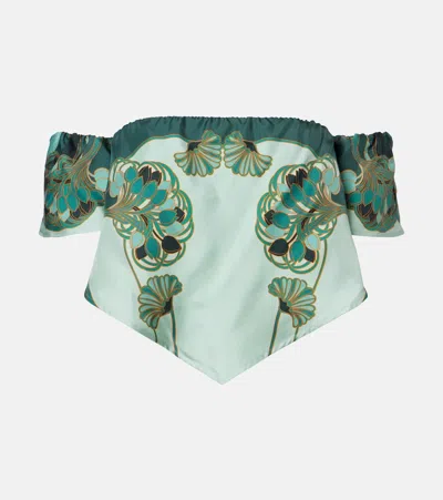La Doublej Sand Dollar Printed Silk Top In Green