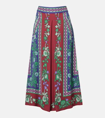 La Doublej Santa Monica Printed Satin Midi Skirt In Multi