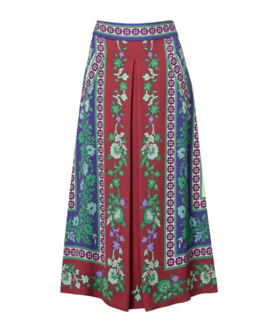 La Doublej Santa Monica Printed Satin Midi Skirt In Multi