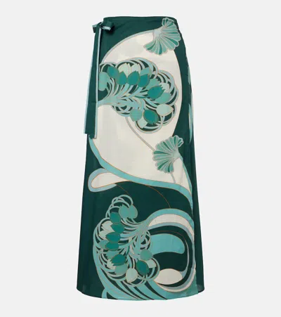 La Doublej Sarong Floral Cotton Muslin Wrap Skirt In Green