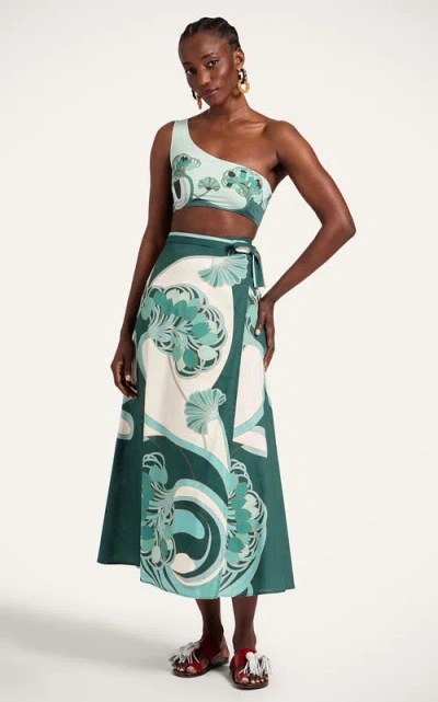 La Doublej Sarong Floral Cotton Muslin Wrap Skirt In Green