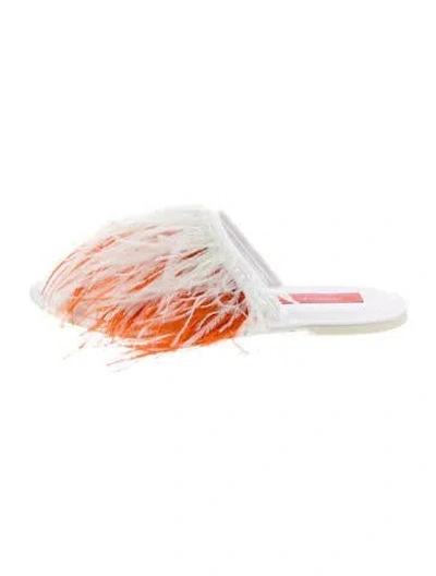 Pre-owned La Doublej Satin Feather Trim Mules In White