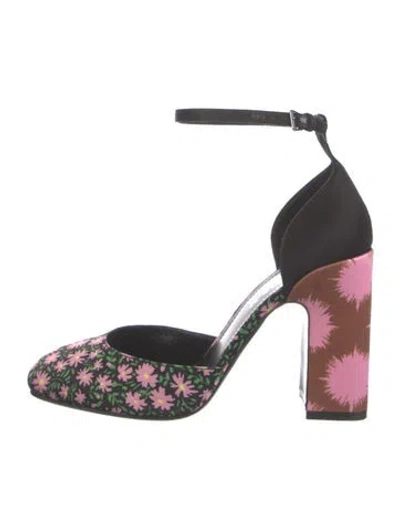 Pre-owned La Doublej Satin Floral Print Pumps In Multicolor