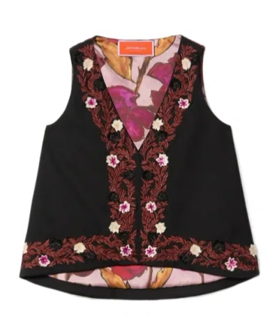 La Doublej Scala Floral V-neck Top In Black