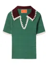 La Doublej Scalloped Wool And Silk-blend Polo Shirt In Green