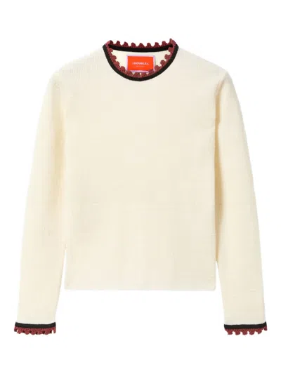 La Doublej Scallop-trimmed Wool-blend Sweater In Neutral
