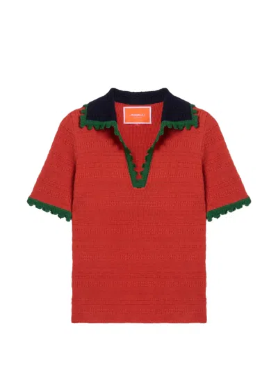 La Doublej Scalloped Knitted Top In Red