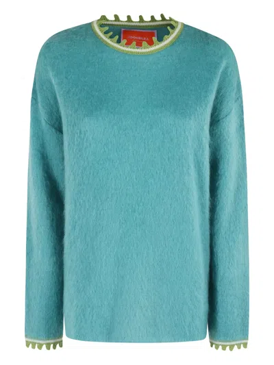 La Doublej Scalloped-trimmed Sweater In Blue