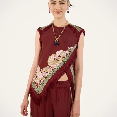 La Doublej Scarf Top In Kells Swirl Placée Burgundy
