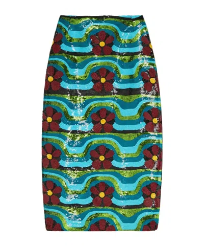La Doublej Sequin-blend Midi Skirt In Green
