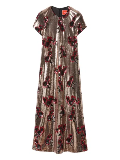 LA DOUBLEJ SEQUIN FLORAL MIDI DAY DRESS