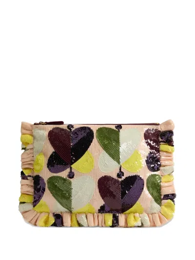 La Doublej Sequinned Ruffled Clutch Bag In Neutral