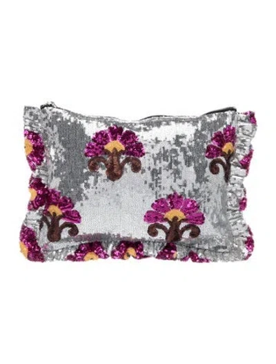 Pre-owned La Doublej Sequins Clutch In Silver