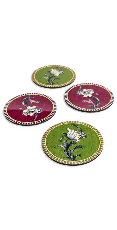 La Doublej Set Of 4 Disk Coasters Bright Blooms In Multi