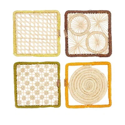 La Doublej Set Of 4 Raffia Coaster Home In Beige