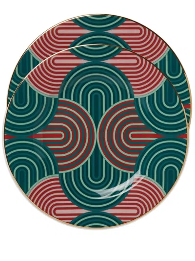 LA DOUBLEJ SET OF TWO GEOMETRIC-PRINT DESSERT PLATES