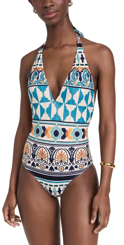 La Doublej Printed Halterneck Swimsuit In Multicoloured