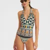 La Doublej Printed Halterneck Swimsuit In Casareale Small Cream