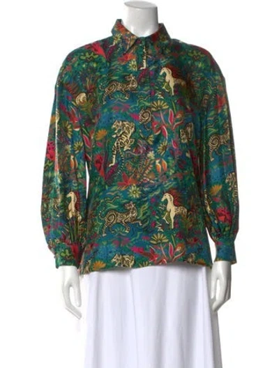 Pre-owned La Doublej Silk Animal Print Blouse In Green