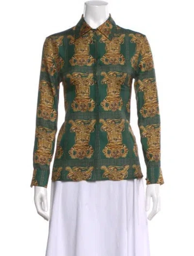 Pre-owned La Doublej Silk Animal Print Top In Green