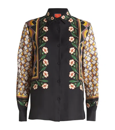 La Doublej La Double J Graphic Print Silk Boy Shirt In Black  