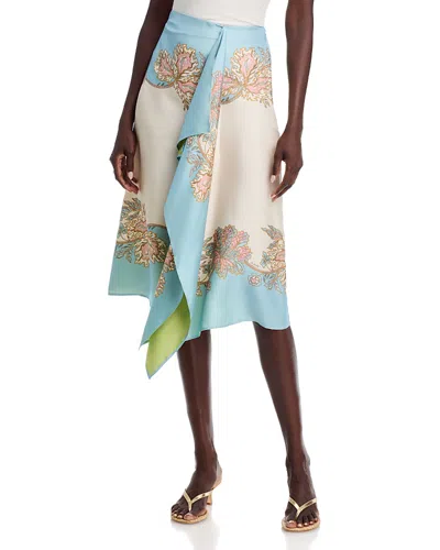 La Doublej Silk Drape Front Scarf Skirt In Multi