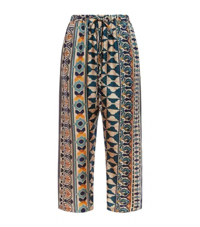 La Doublej Casareale-print Silk Trousers In Neutrals