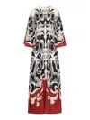 La Doublej Multicolor Long Dress With Round Neck And All Over Motif In Silk Woman In Red