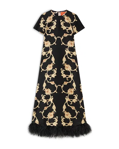 La Doublej Silk Feather Hem Swing Dress In Black