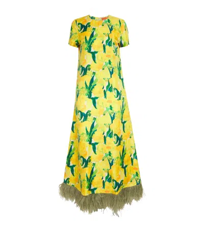 La Doublej Silk Feather-trim Swing Maxi Dress