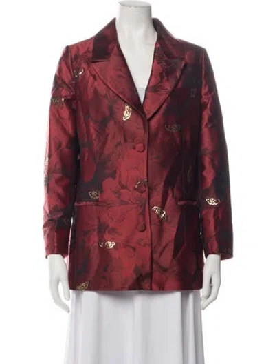 Pre-owned La Doublej Silk Floral Print Blazer In Red